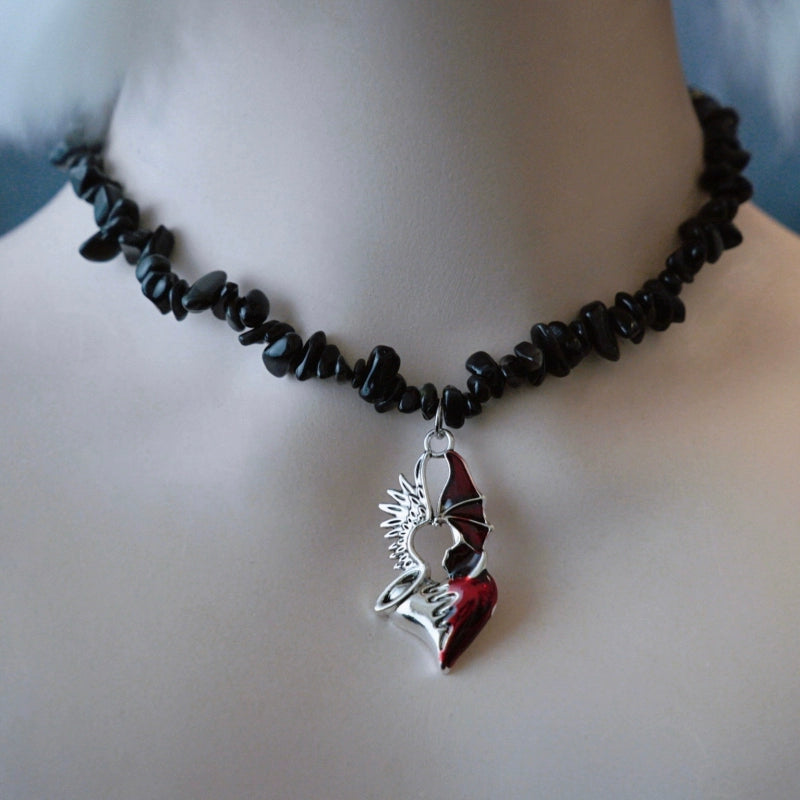 Strange Sugar - Handmade Gothic Lolita Choker, Multiple Pendant Heart Wings