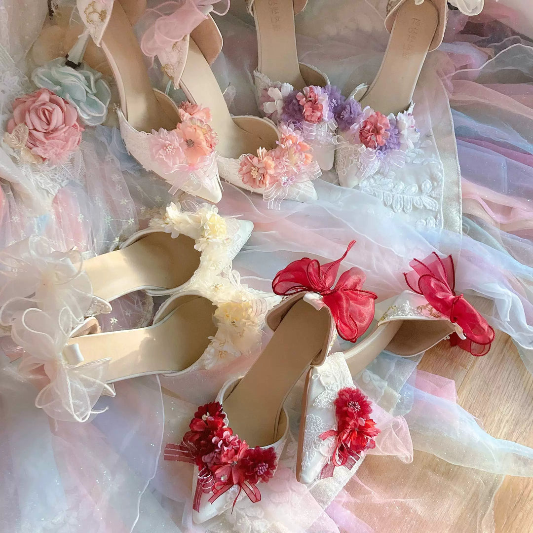 Sky Rabbit~Hanami Season~Wedding Lolita Heel Shoes with Floral Decoration