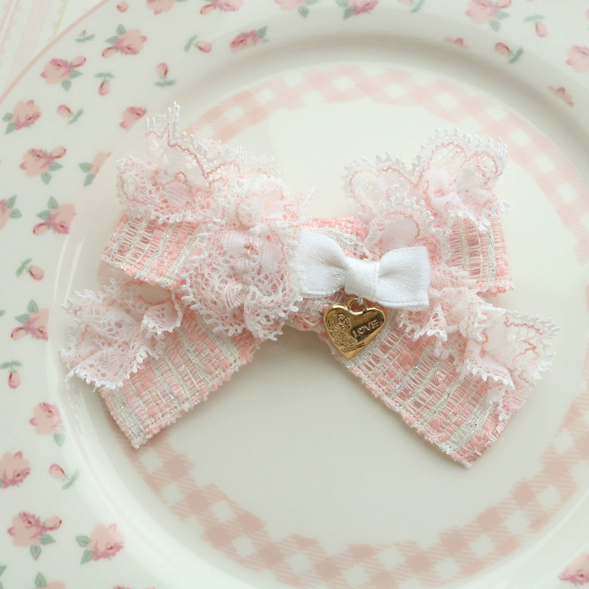 Creamy Bubbles - Sweet Lolita Hair Clip Pink Lace Bow Hair Clip and Brooch Handmade a small lace hair clip