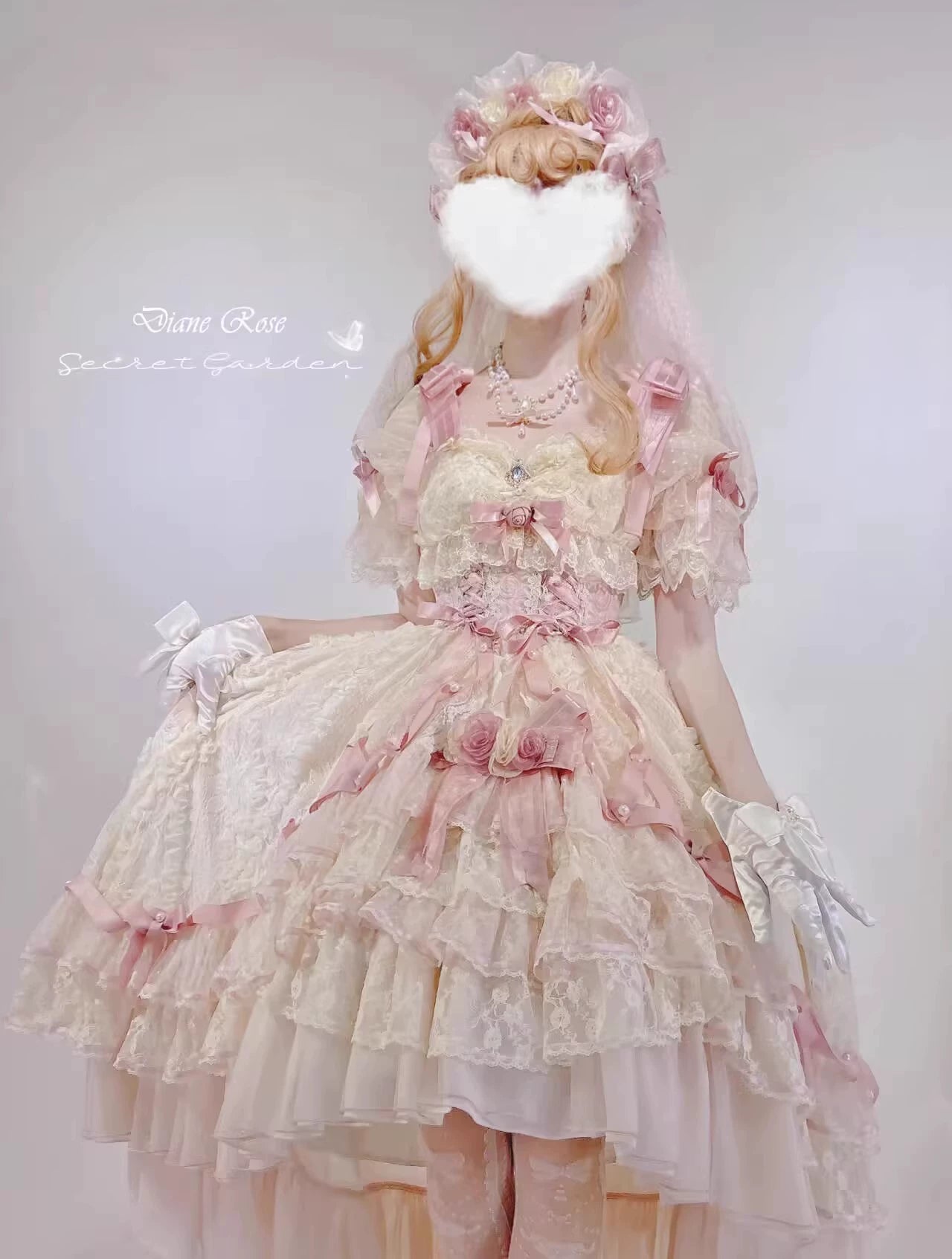 MieYe - Diana Rose - Bridal Lolita Dress Short Wedding OP with Accessories 41638:708618