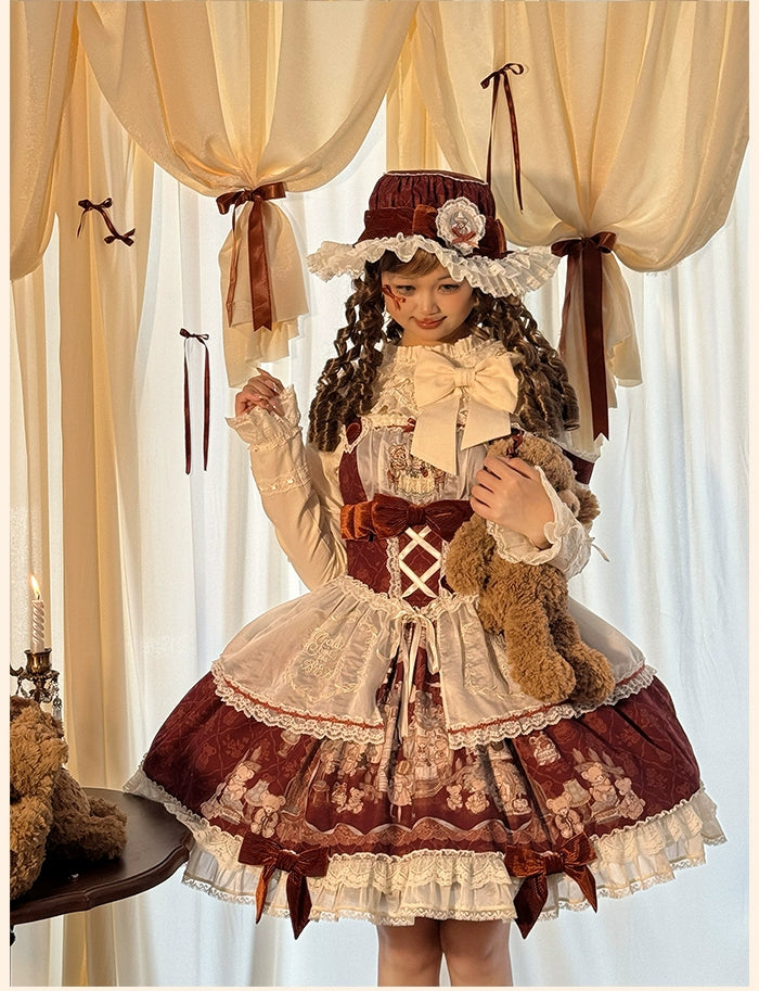 Alice Girl~Bear Castle~Sweet Lolita Dress Natural Waist JSK   