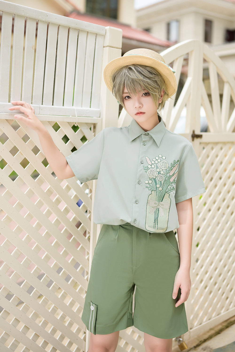 Princess Chronicles - Limited Flowering Time - Ouji Lolita Green Flower Embroidery Shirt