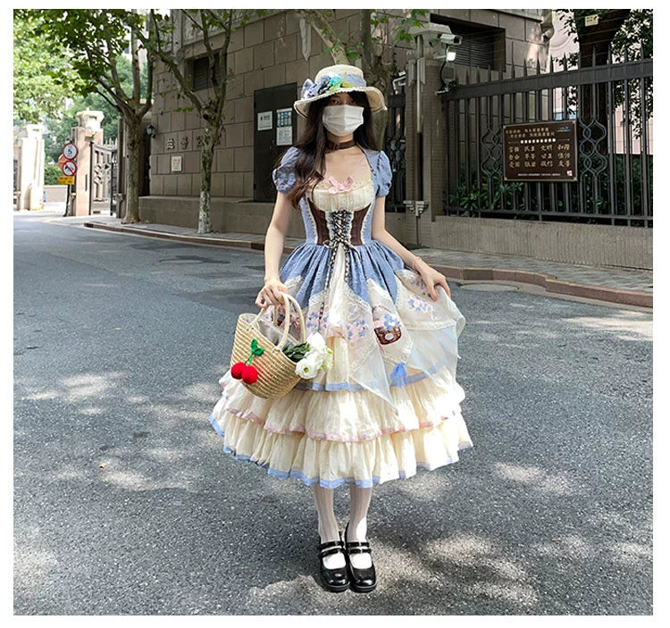 (BFM)Shuangsheng Dream Island~Country Lolita Dress OP Bouquet Embroidery   