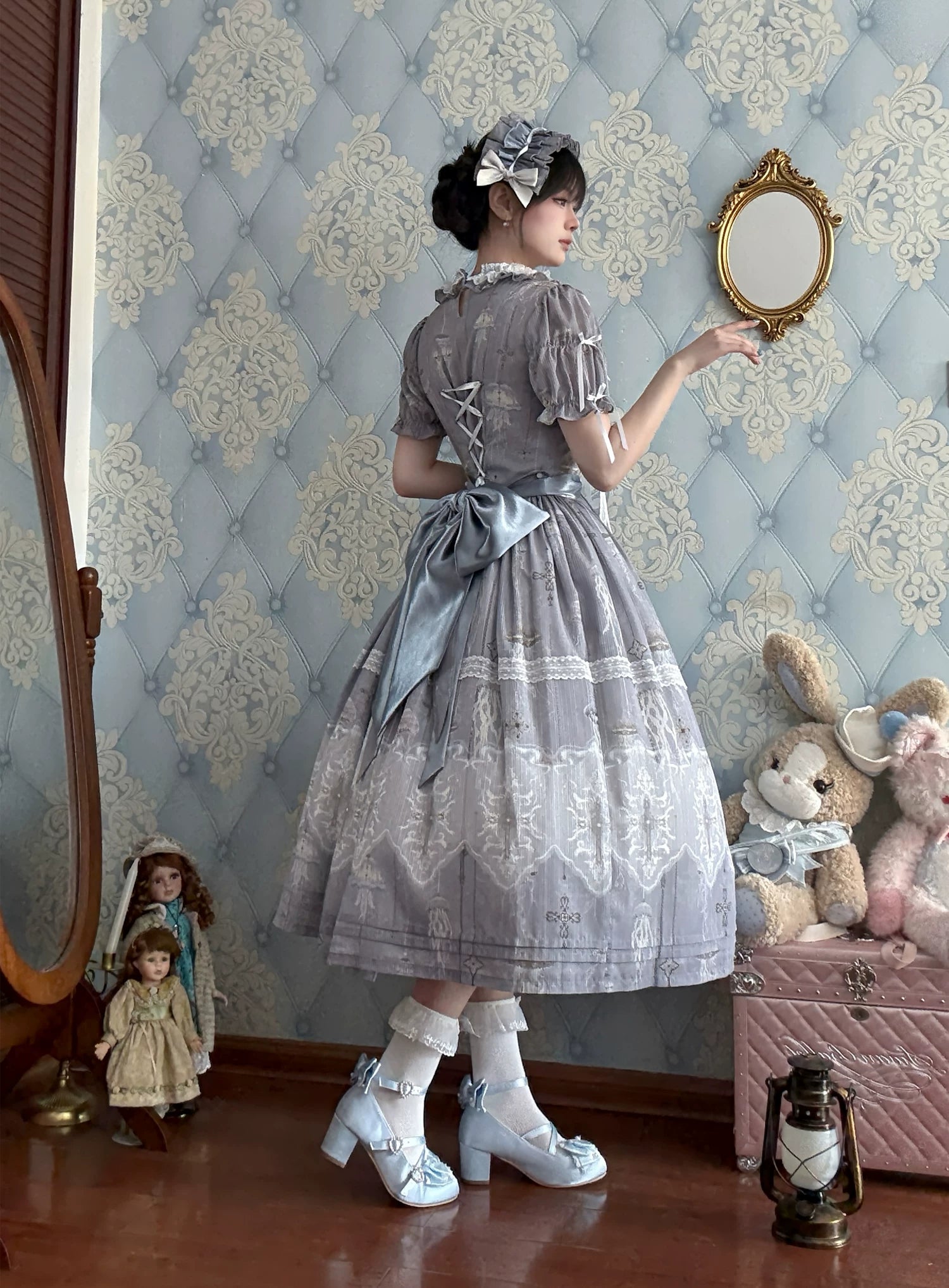 Moonlit Sea Realm - Cotton Lined Classic Lolita OP and JSK Dress, Jellyfish Print 45508:850295