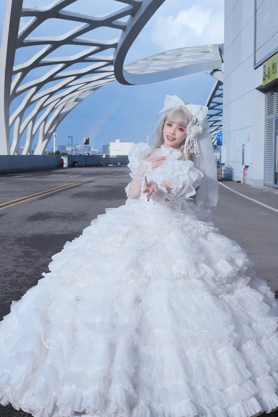 Moonlit Crystal Reverie - Wedding Sweet Lolita Top and Skirt Set, Fishbone Waist 44831:829602