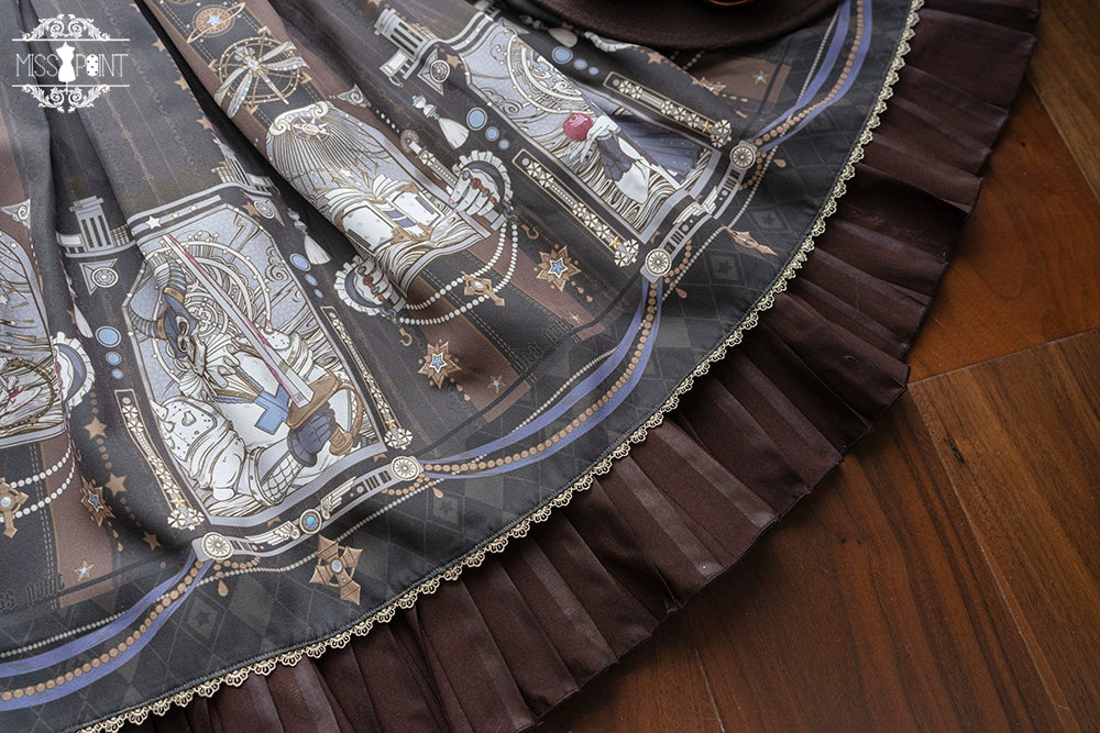 (BFM)Miss Point~Demon Hunting Notes~Gothic Lolita Cross Print Short Skirt XS coffee skirt 