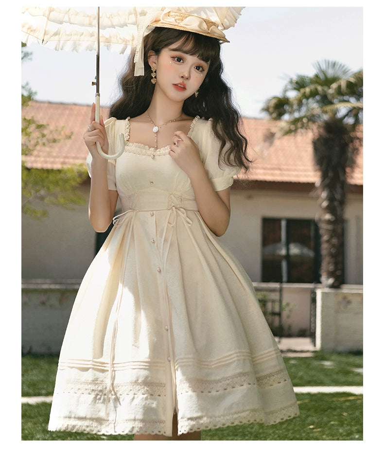 Urtto~Elegant Lolita OP Dress Short Sleeve Square Neckline Lolita Dress   