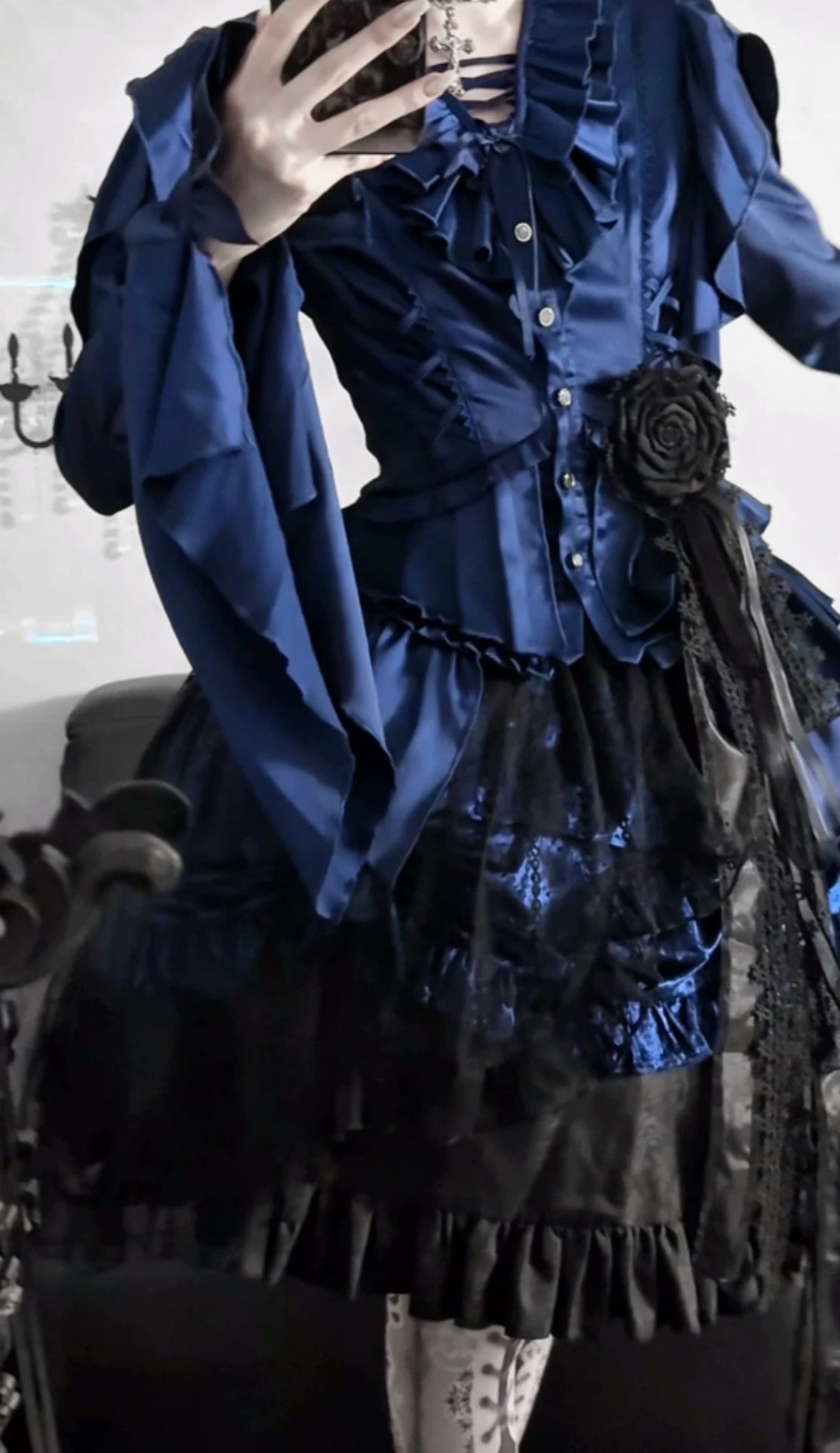 Abyssal Echo - Mermaid Inspired Ouji Lolita Shirt & Side Zipper SK Dress 44434:809252