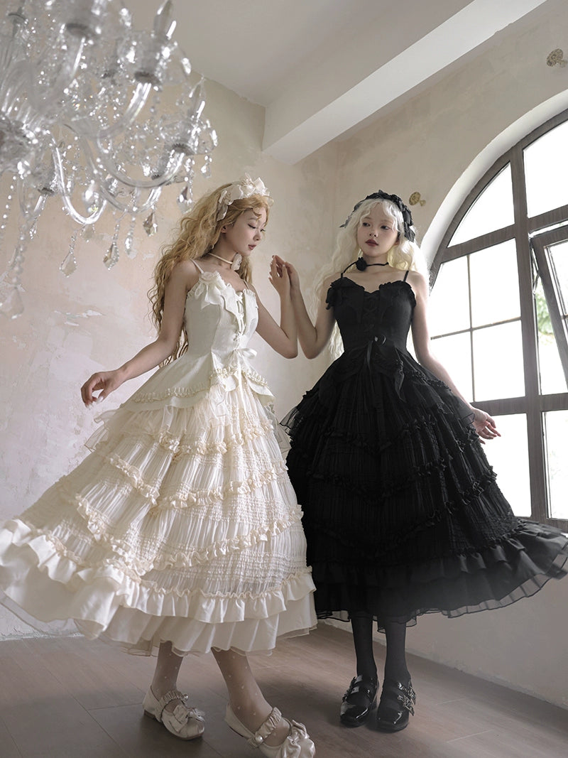 Lingxi Lolita~Rose Wing~Gothic Lolita Tiered Skirt Set   