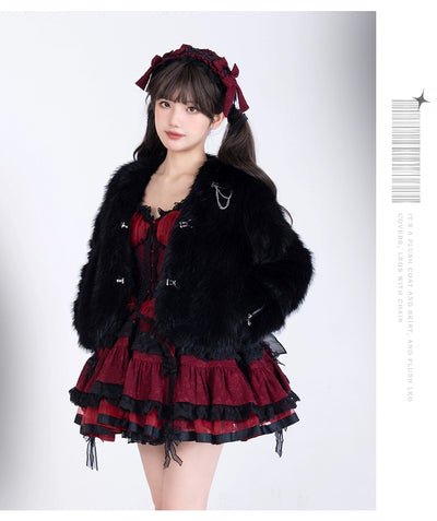 Urtto~Snow Song~Winter Lolita Coat Faux Fur Warm Plush Set   