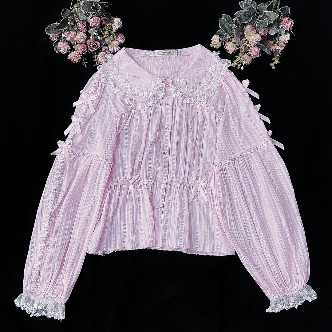 DMFS Lolita~Sweet Lolita Shirt Doll Collar Blouse High-waisted S Pink long sleeve 