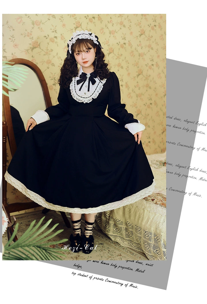 Hezi's Cat Haven~Black Cat Butler~Maid Lolita OP Dress Elegant Black and White Dress 40552:664718