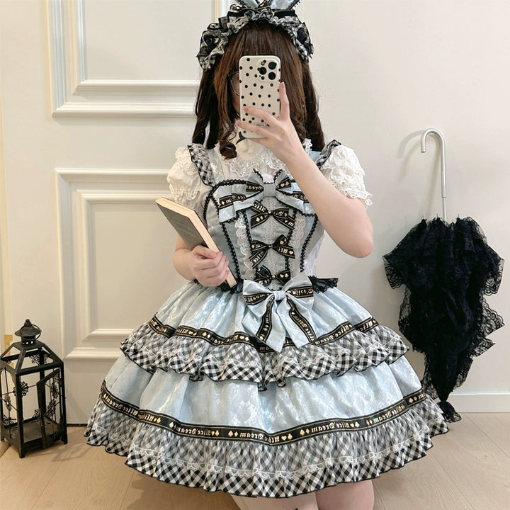 Hanguliang~Rabbit Spades~Kawaii Lolita JSK Flounce Hem Bi-color Dress   