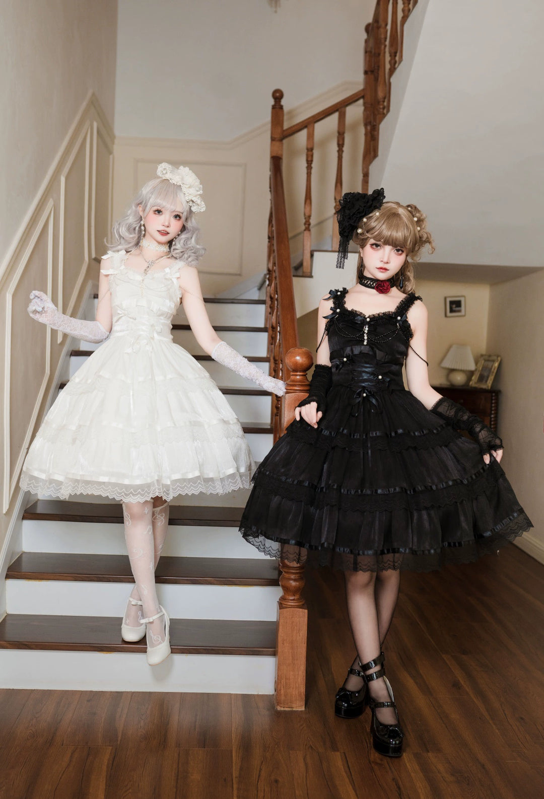 Sweet Date~Gothic Lolita JSK Wedding Dress Black and White Twin Lolita JSK   