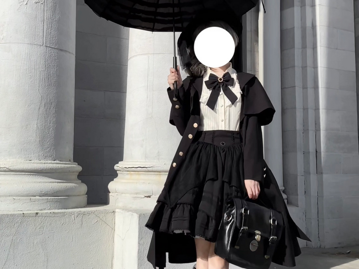 Uncle Wall Original~Rich Heiress~Elegant Black Lolita Coat with Detachable Cape