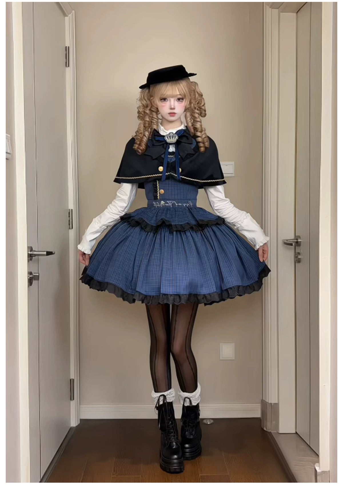 Heide Diary - Classic Lolita Blouse & JSK Dress Set, Blue Plaid