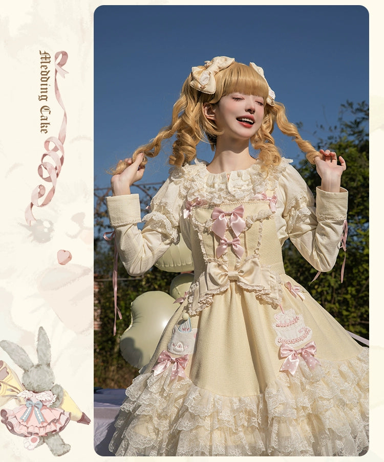 Mademoiselle Pearl~Wedding Cake~Sweet Lolita Dress Suit Printed JSK