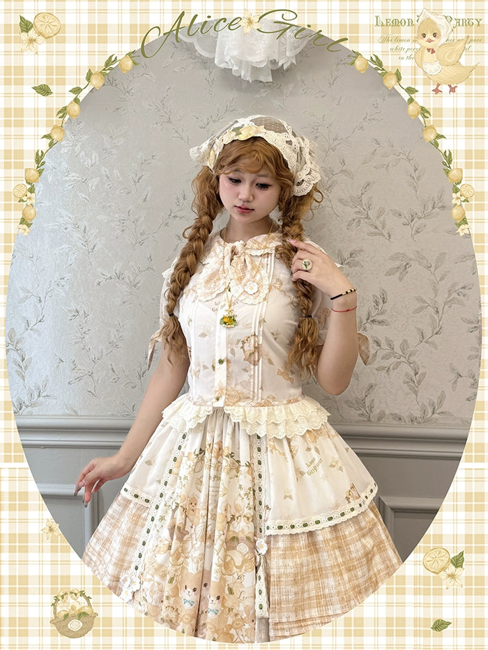 Alice girl~Lemon Rabbit~Kawaii Lolita Bonnet Brooch Embroidered Triangle Scarf   