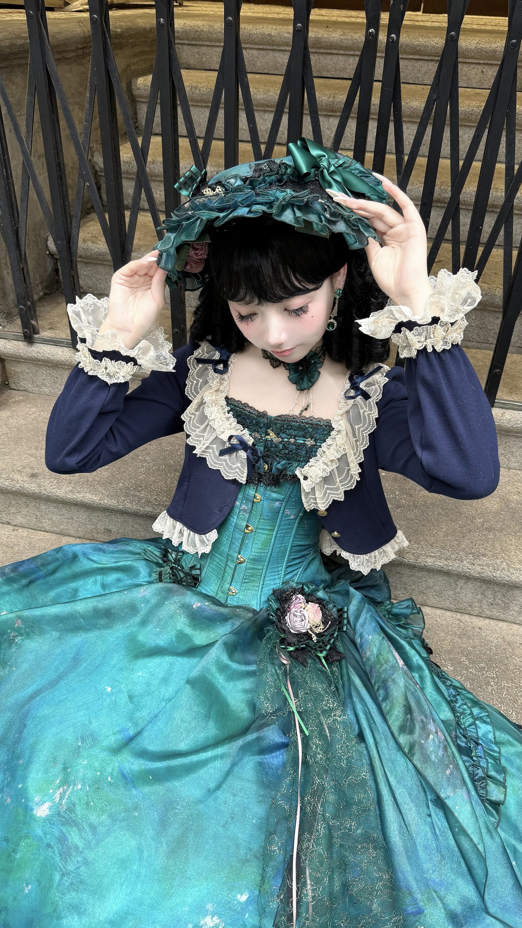 Unideer - Prelude - Elegant Lolita Bolero Jacket with Lace Ruffle Frill Navy blue bolero jacket only S