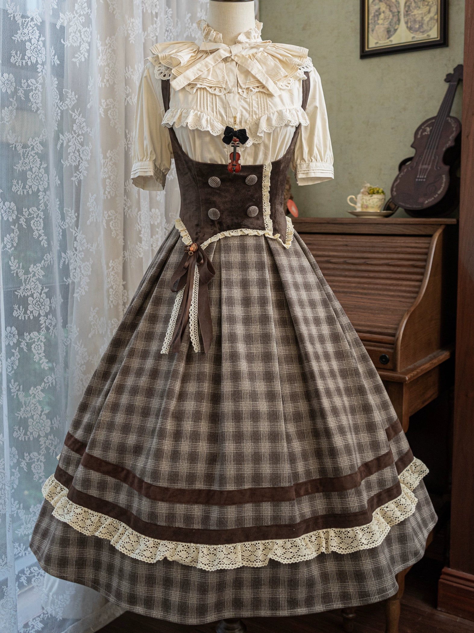 White Tea Story - Chestnut Autumn - Plaid Classic Lolita JSK, Bust Supporting 44210:798743