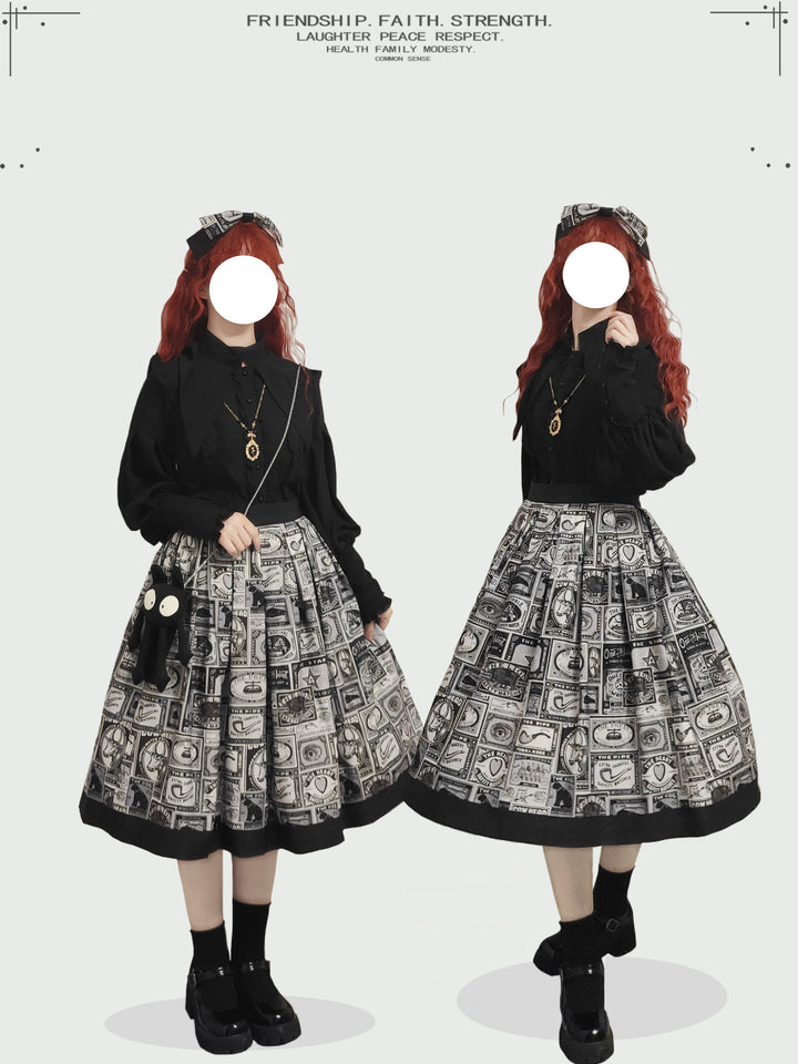 Miss Cube - Antique Label - Retro Lolita Skirt American Half Skirt Customized Antique Print