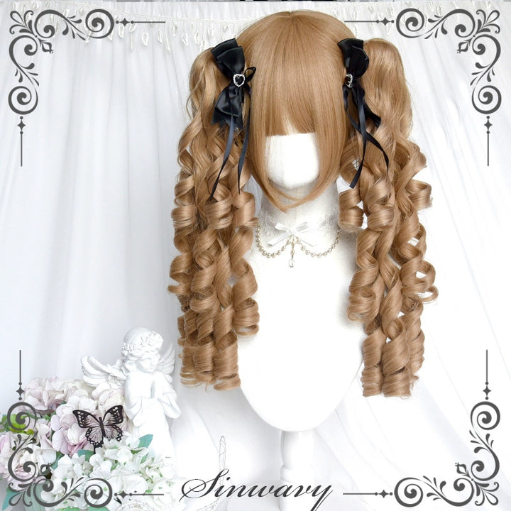 Sinwavy~Vintage Lolita Wig Double Ponytail Roman Roll Hair Flaxen wig+hairnet+tail comb