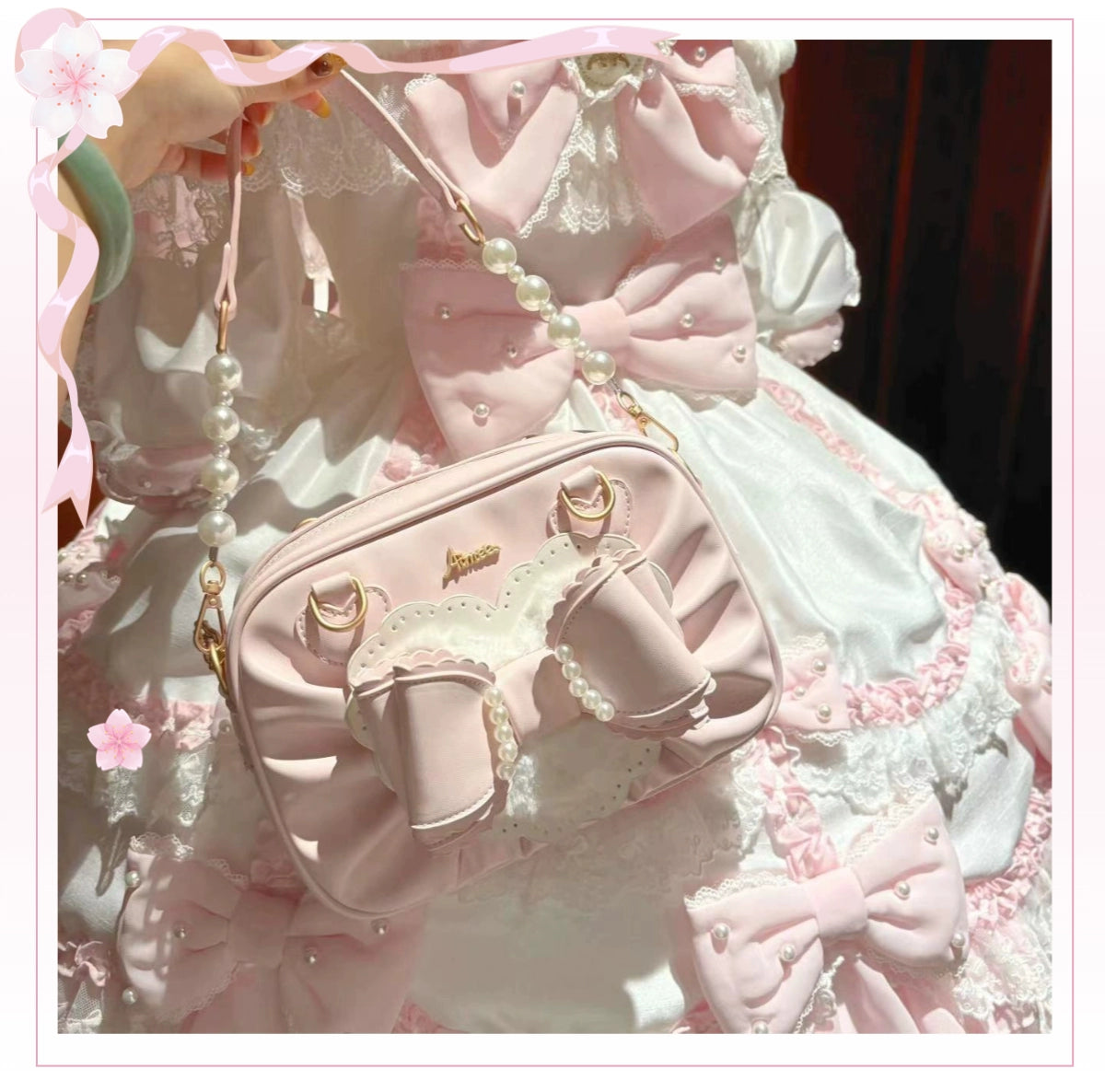 Aimee - Peach Cube Box - Sweet Lolita Pink Handbag, Bow & Pearl