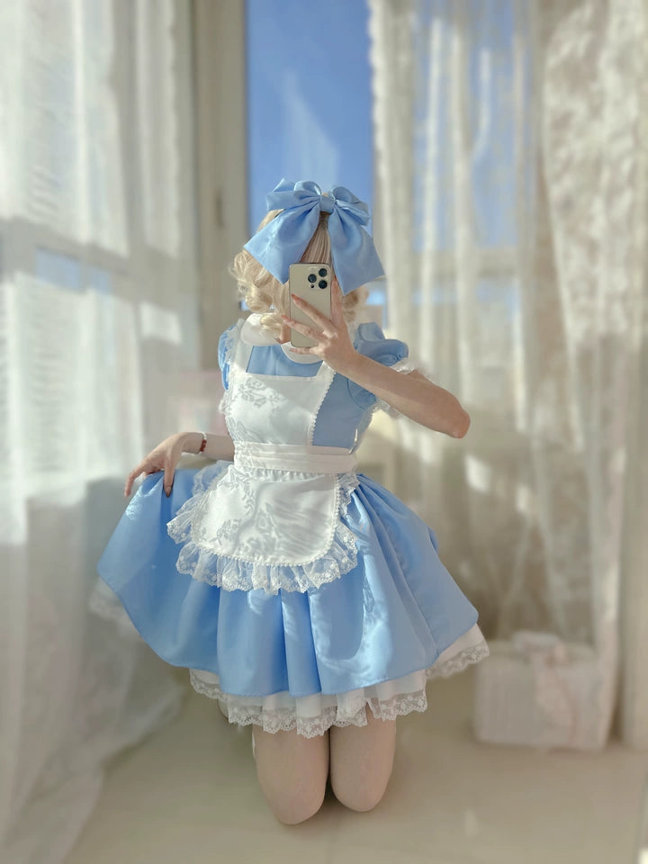 Daydream Whisper~Dream Doll~Plus Size Maid Lolita OP Suit Black and Blue Dress