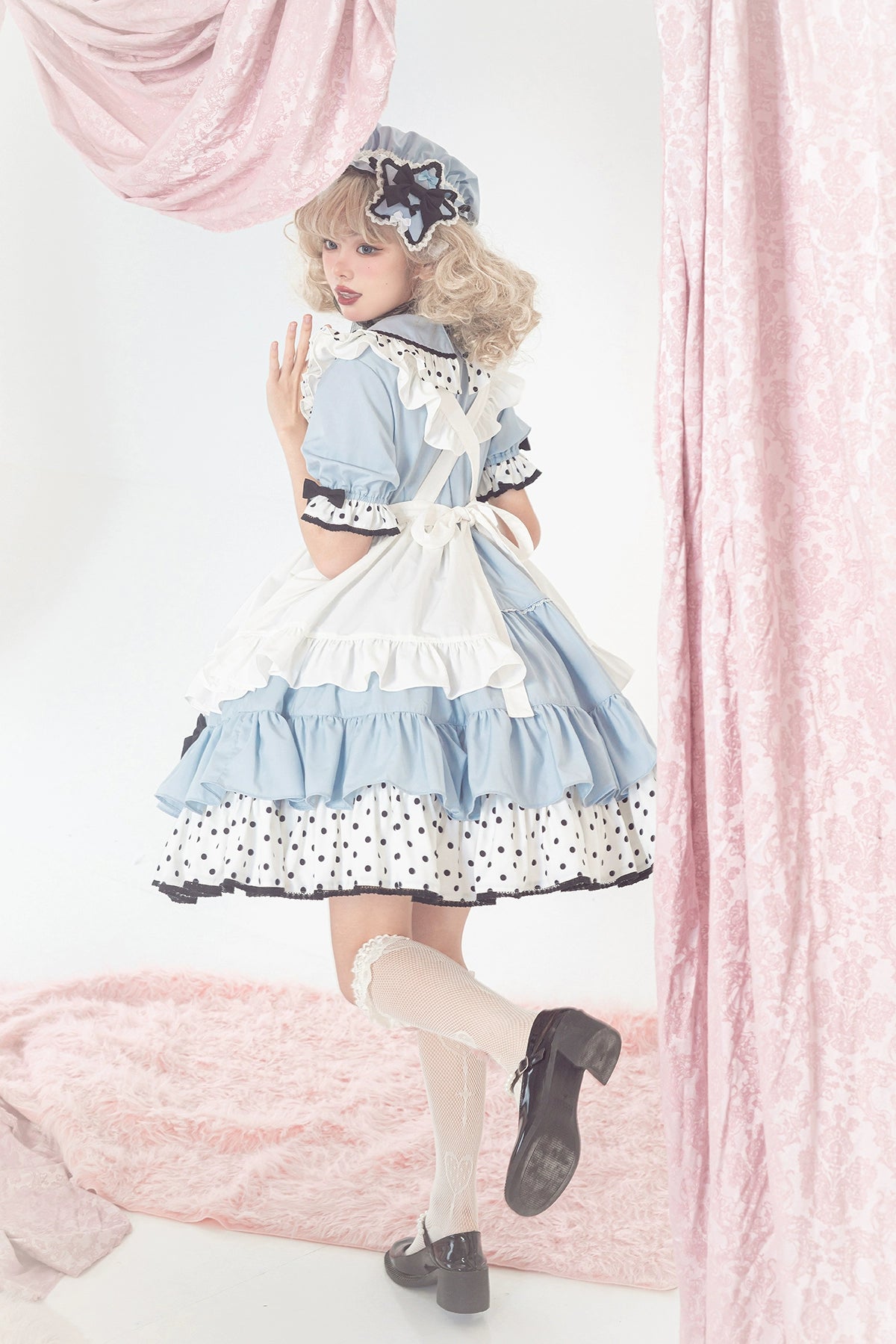 Vcastle~Sweet Lolita OP Dress Splicing Sleeve Apron Dot Print Dress 19776:303754
