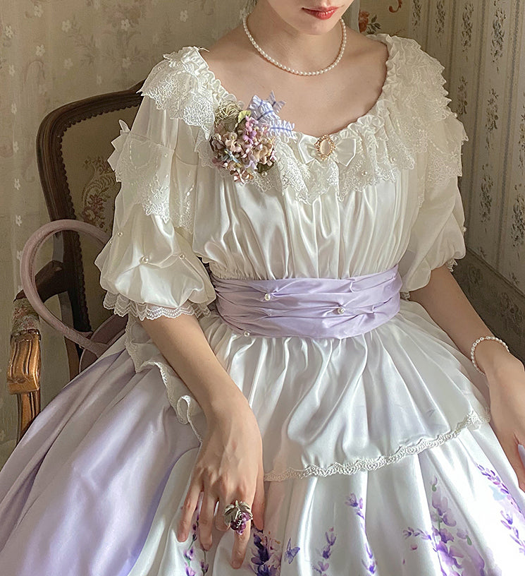 (Buyforme)Yolanda~ Lavender Smoke Floral OP Dress SK and Blouse   