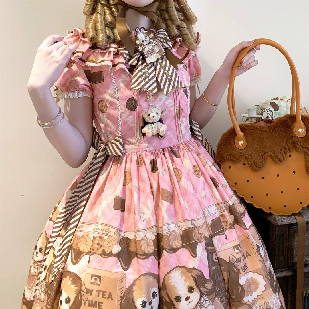 Babyblue~Dog Bakery~Old School Lolita OP Dress Sweet Dress with Accessories