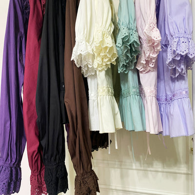 Little Dipper~Cotton Lolita Shirt Long Sleeve Blouse Rainbow Ribbon   