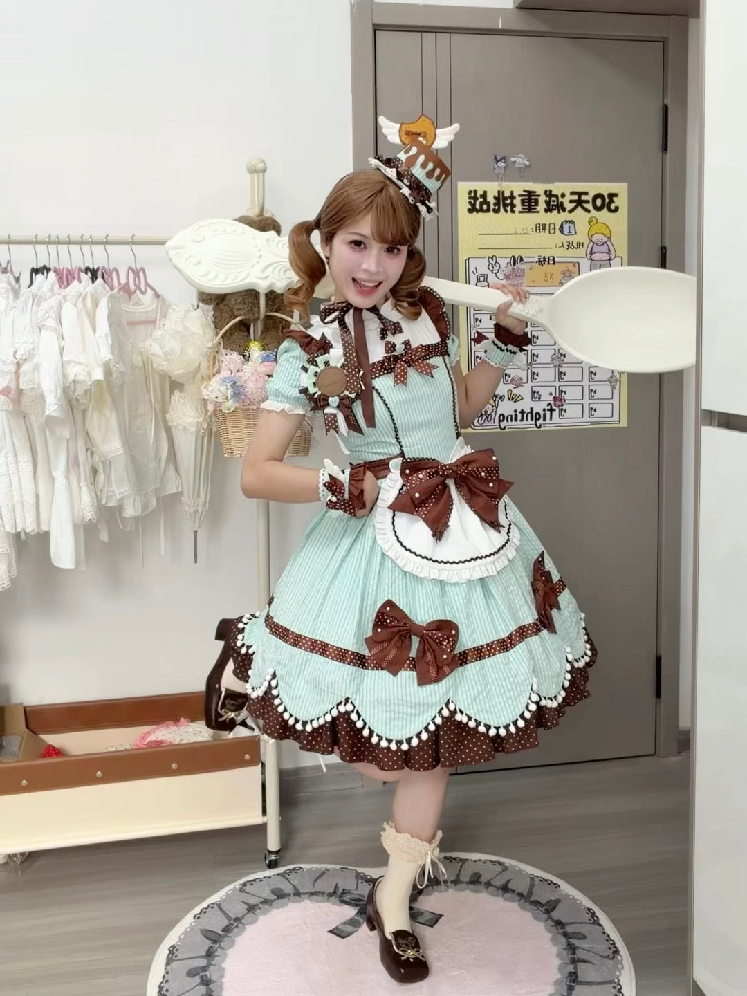 Biscuit Tata - Doll-like Sweet Lolita Dress, Detachable Chocolate Bows 45852:865134
