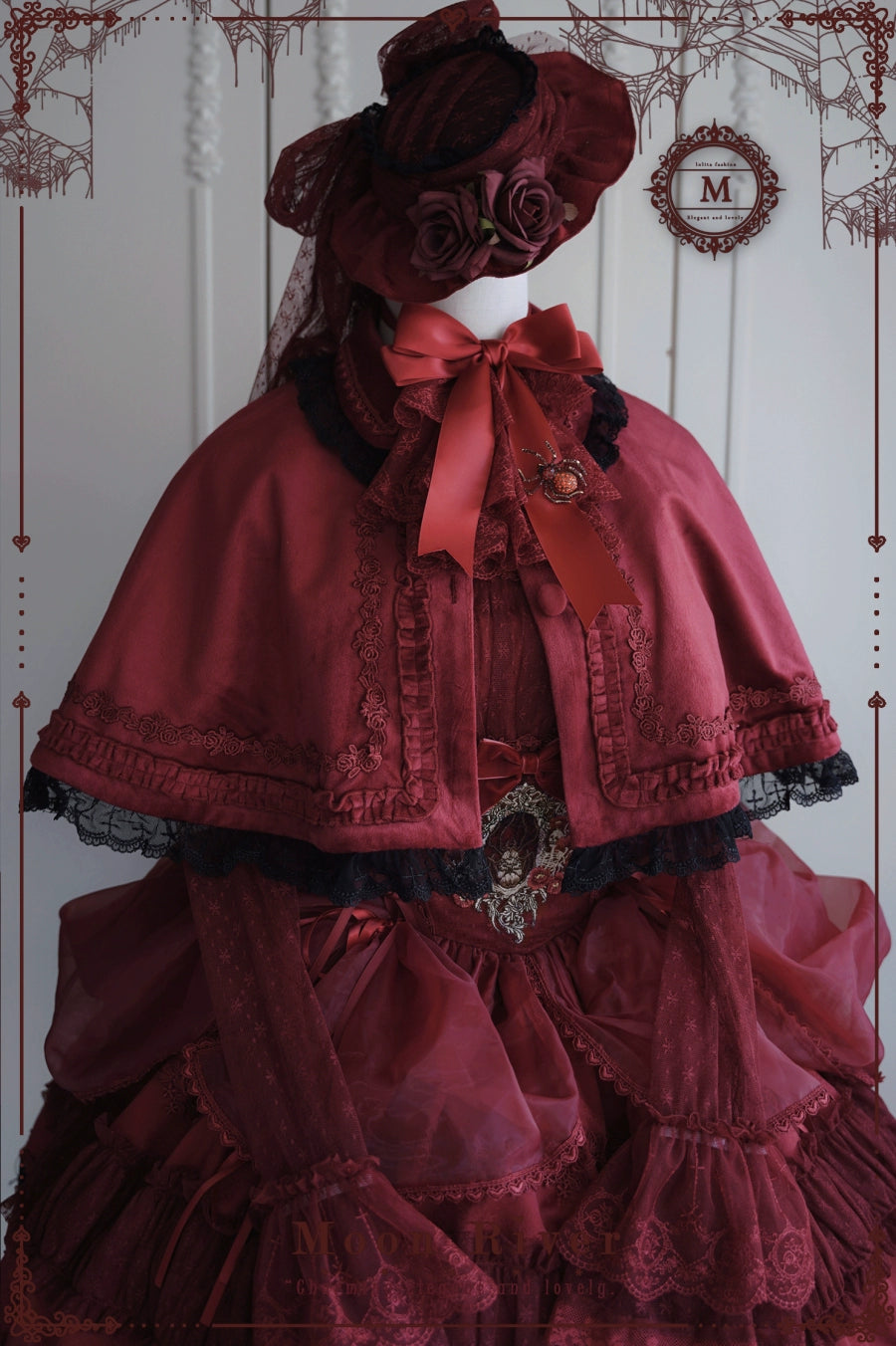 (BFM)Moon River~Gothic Lolita Dress in Red and Black Color S red color velvet cloak 