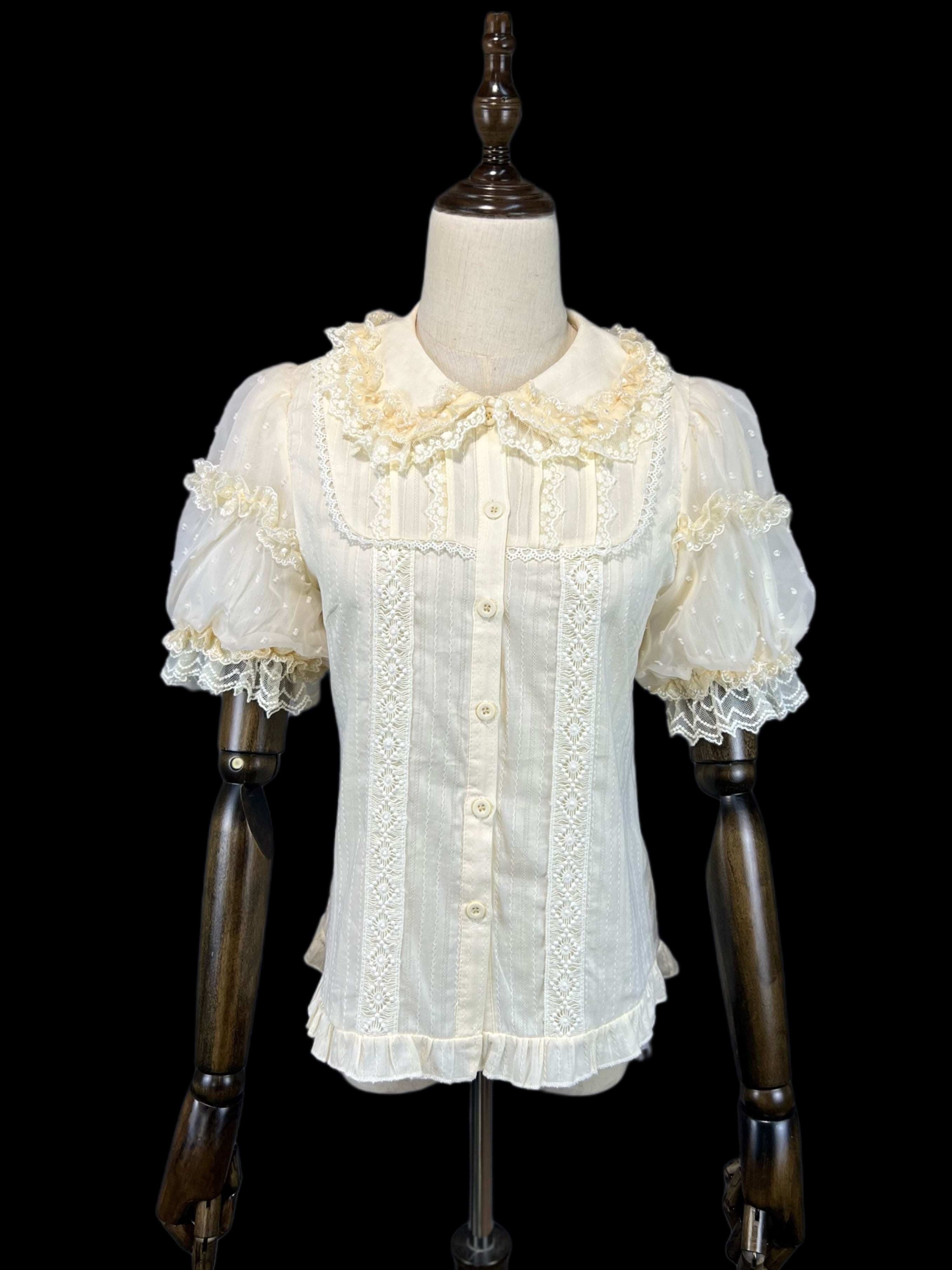 DMFS Lolita - Lollipop - Sweet Lolita Shirt with Double-Layered Puff Sleeves Apricot shirt only S