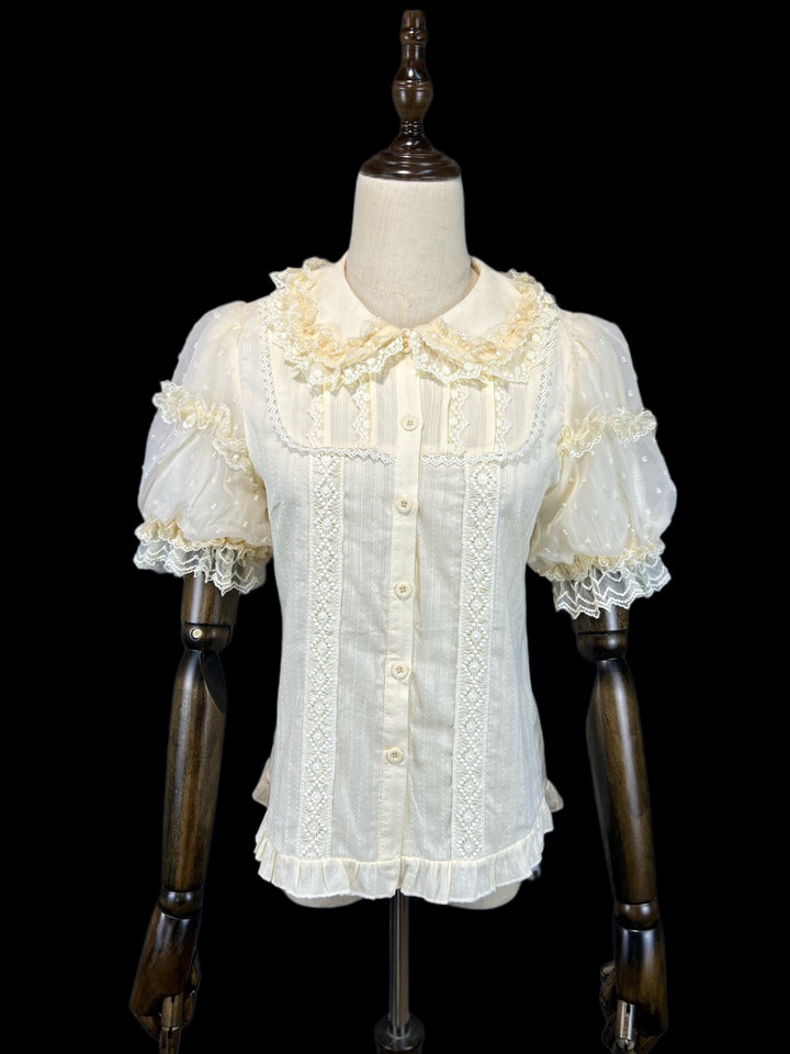 DMFS Lolita~Lollipop~Sweet Lolita Shirt with Double-Layered Puff Sleeves Apricot shirt only S