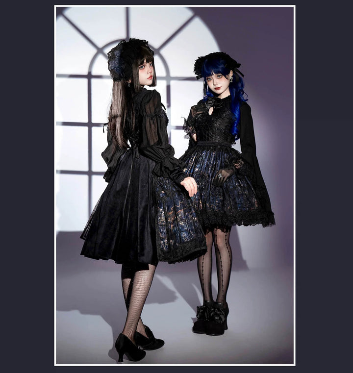 SUSIN~Night Traveler~Classic and Elegant Gothic Dress with Colorful Window Prints   