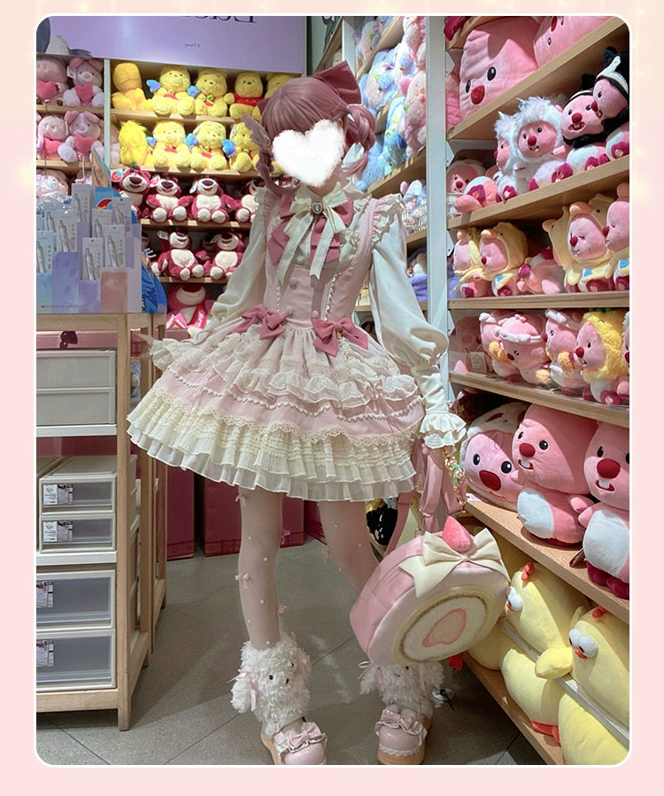 Sakurahime~Cupid Overture~Sweet Pink Lolita Jumper Dress Bust-Supporting JSK