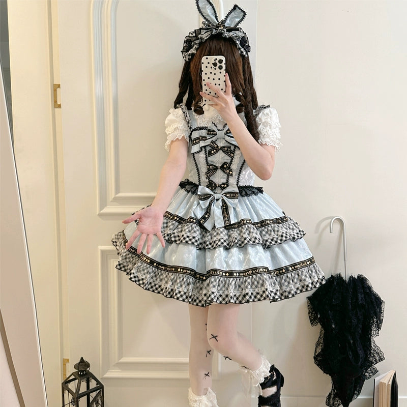 Hanguliang~Rabbit Spades~Kawaii Lolita JSK Flounce Hem Bi-color Dress