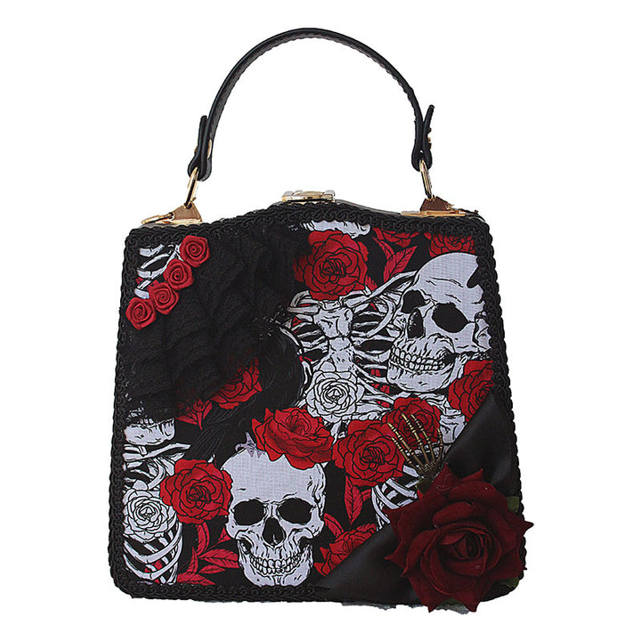 Deer Girl~Gothic Lolita Rose and Skeleton Print Handbag and KC   