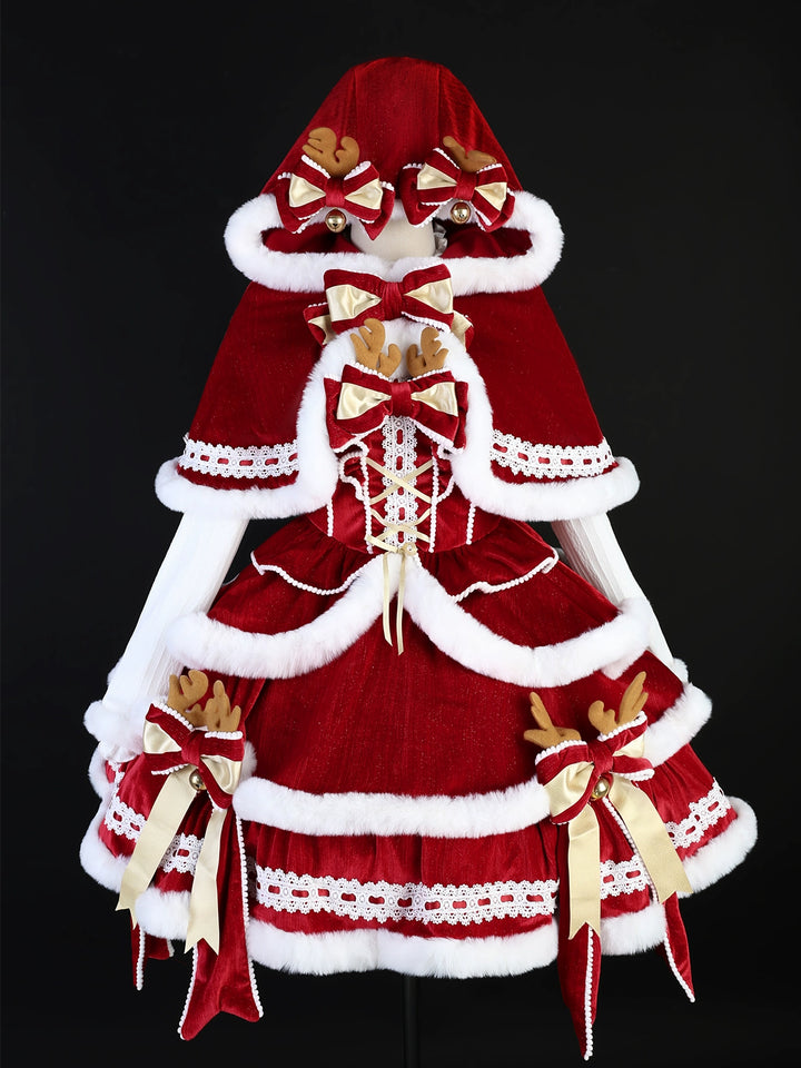 Matutu~Sweet Lolita JSK Suit Christmas Lolita Cape and Dress Cape + Blouse + Dress S 