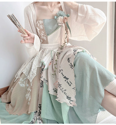 Sakurahime~Yuliu~Han Lolita Irregular Hemline Patchwork Skirt   
