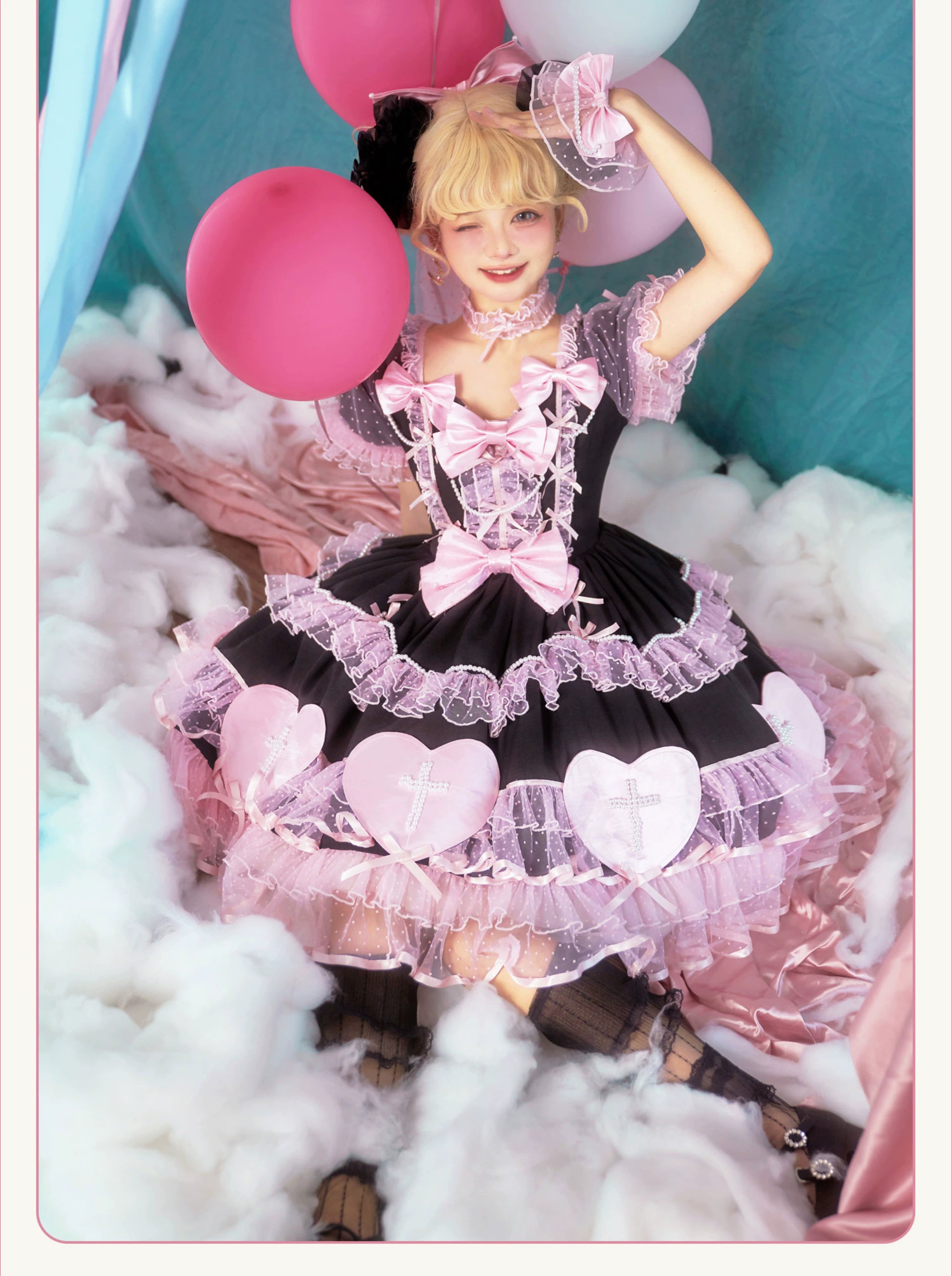 Showa Cross Lovers - Old School Lolita Heart Shaped OP Dress Accessories 39228:616994