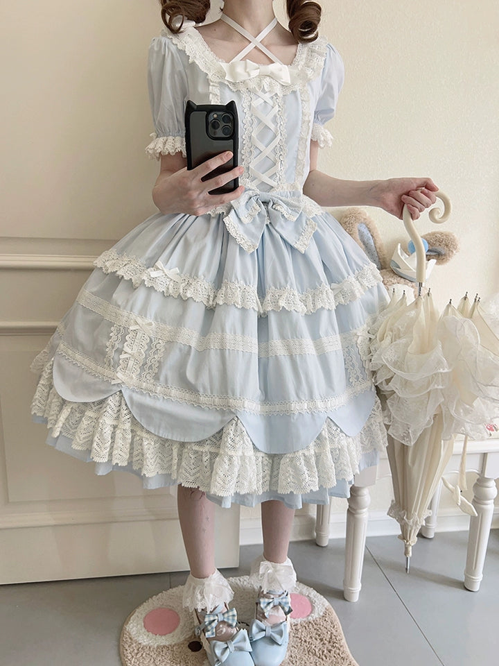 AerialCat~Cream Petal~Old School Lolita OP Dress Cotton Lolita Dress   