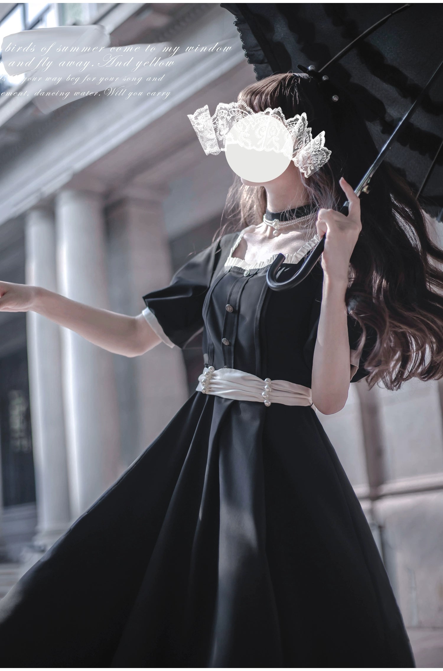 (BFM)HuTaoMuJK~Thoughts~Vintage Lolita OP Dress Square Neckline Black Lolita Dress 35832:504716