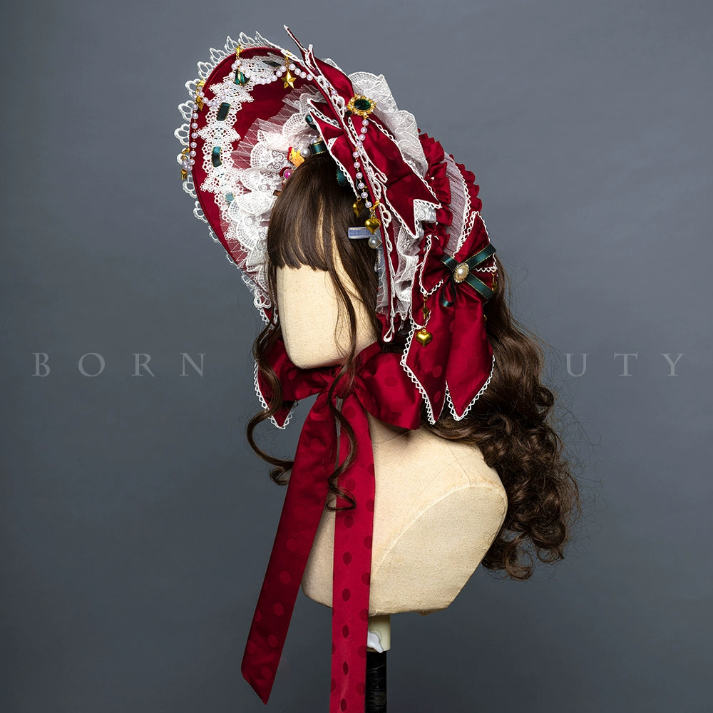 Youpairui - Leicester - Elegant Lolita Red Christmas Headdress One Size bonnet