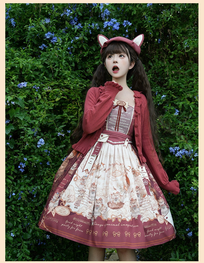 Alice Girl~Fox Band~Printed Sweet Lolita JSK Dress Square Neckline Daily Dress