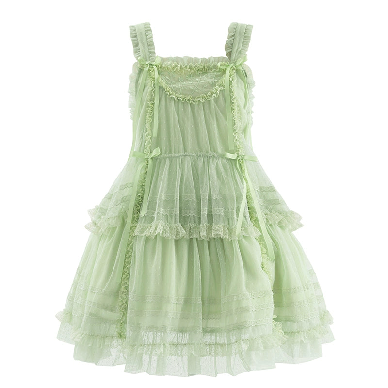 (BFM)Polyhymnia~Secret Forest~Classic Lolita JSK Dress Multi-layered Dress Summer Gauze Dress In stock Green - Short version - XS 