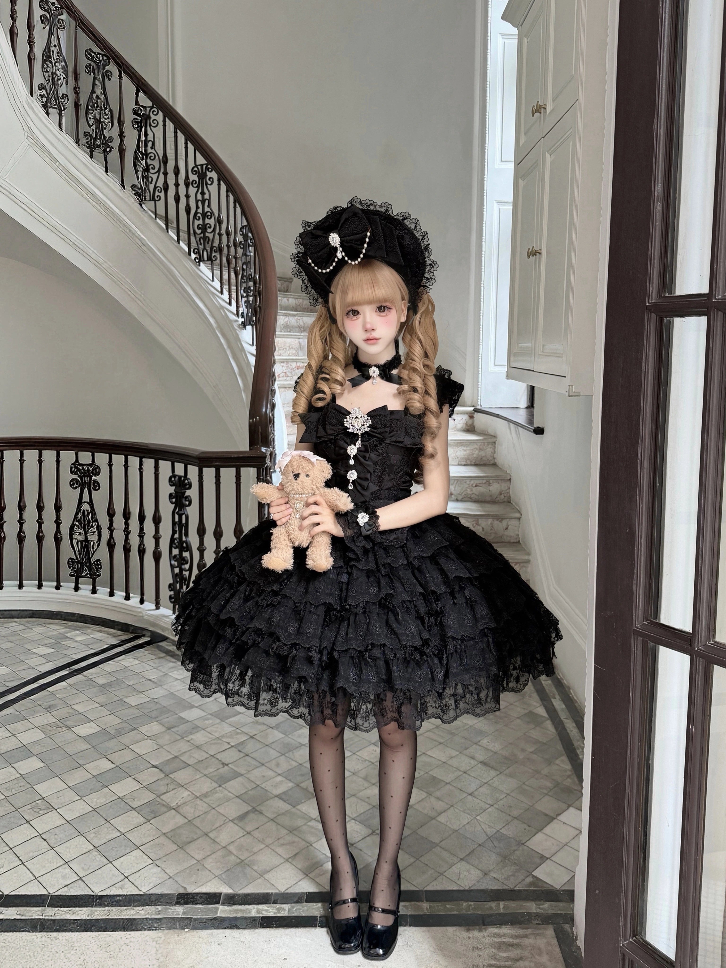 Sugar Girl - Snow Feather - Wedding Sweet Lolita JSK Dress, Multi-layered Lace Skirt 44125:797438