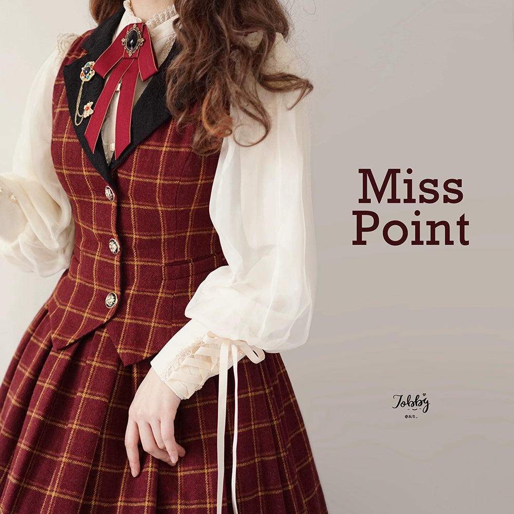 (BFM)Miss Point~Rose~Elegant Lolita Pliad Print Vest Customized M burgundy grid (M XL) 32510:385528